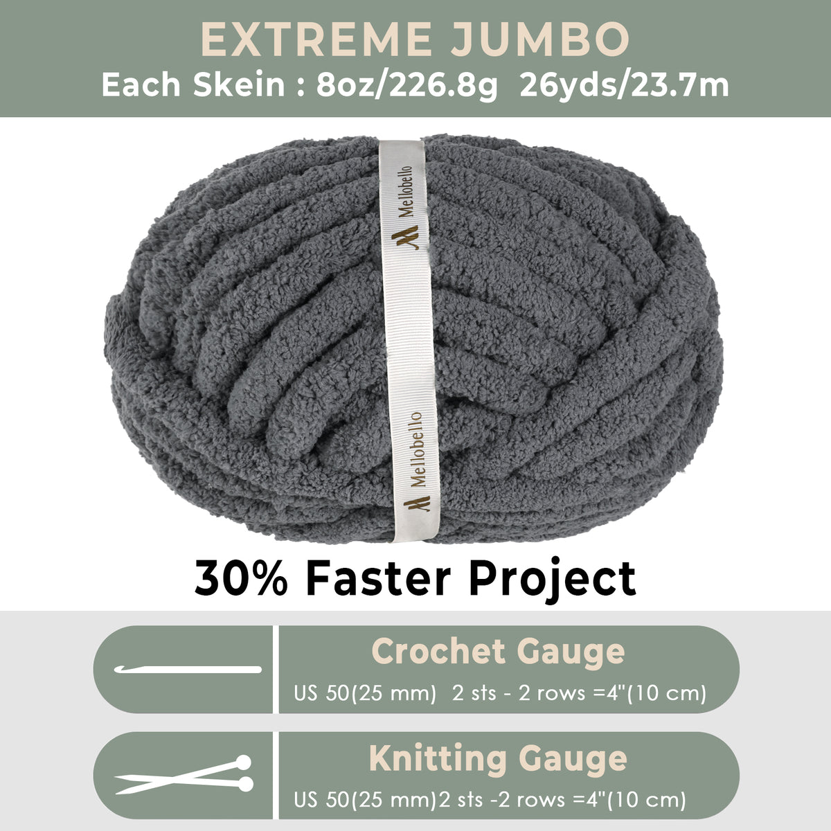 MelloBello Chunky Yarn Charcoal Grey