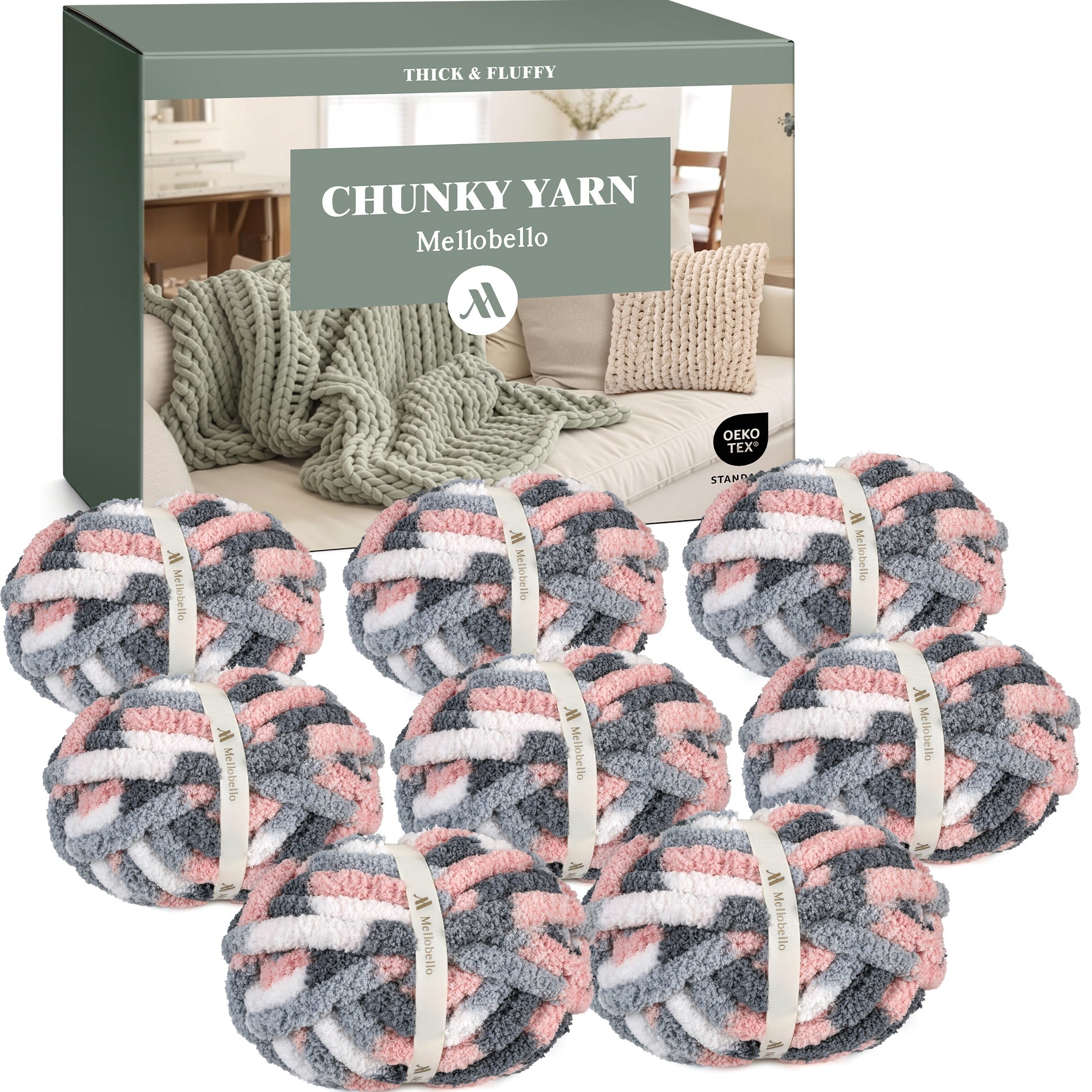 MelloBello Chunky Yarn Grey&Pink&White