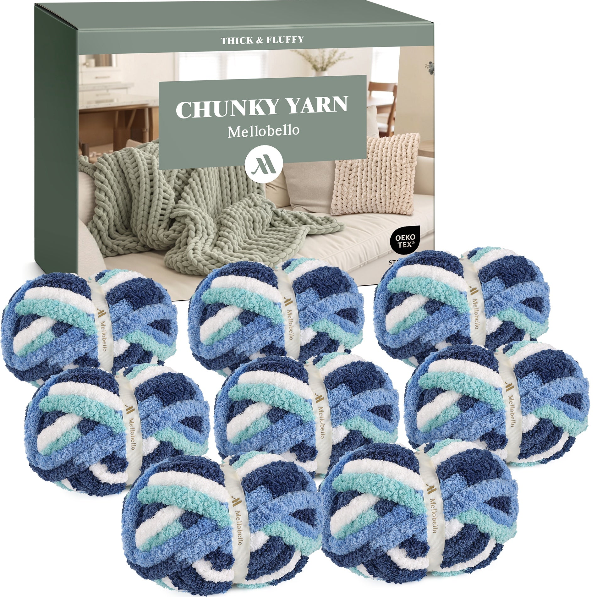 MelloBello Chunky Yarn Dark Blue&Blue&White