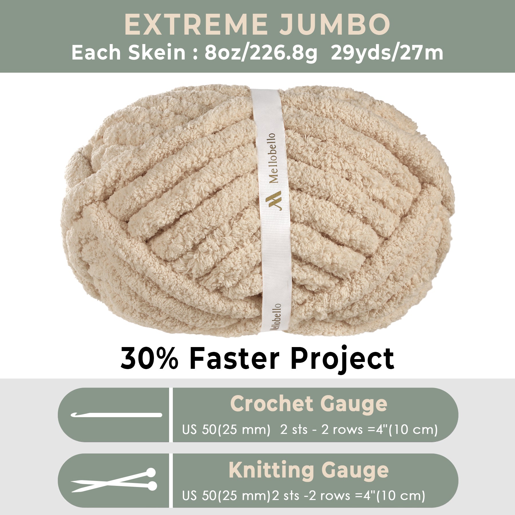 MelloBello Jumbo Chunky Chenille Yarn 8 Pack Khaki Solid Color