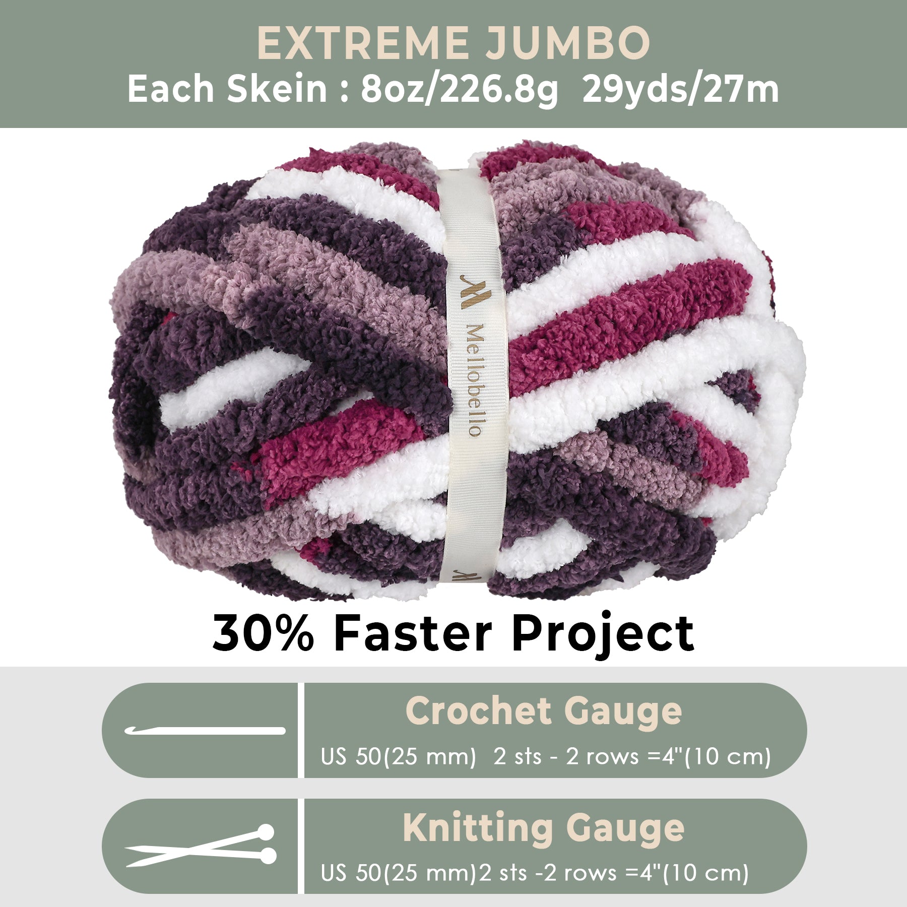 MelloBello Chunky Yarn Wine Red&Grey&White