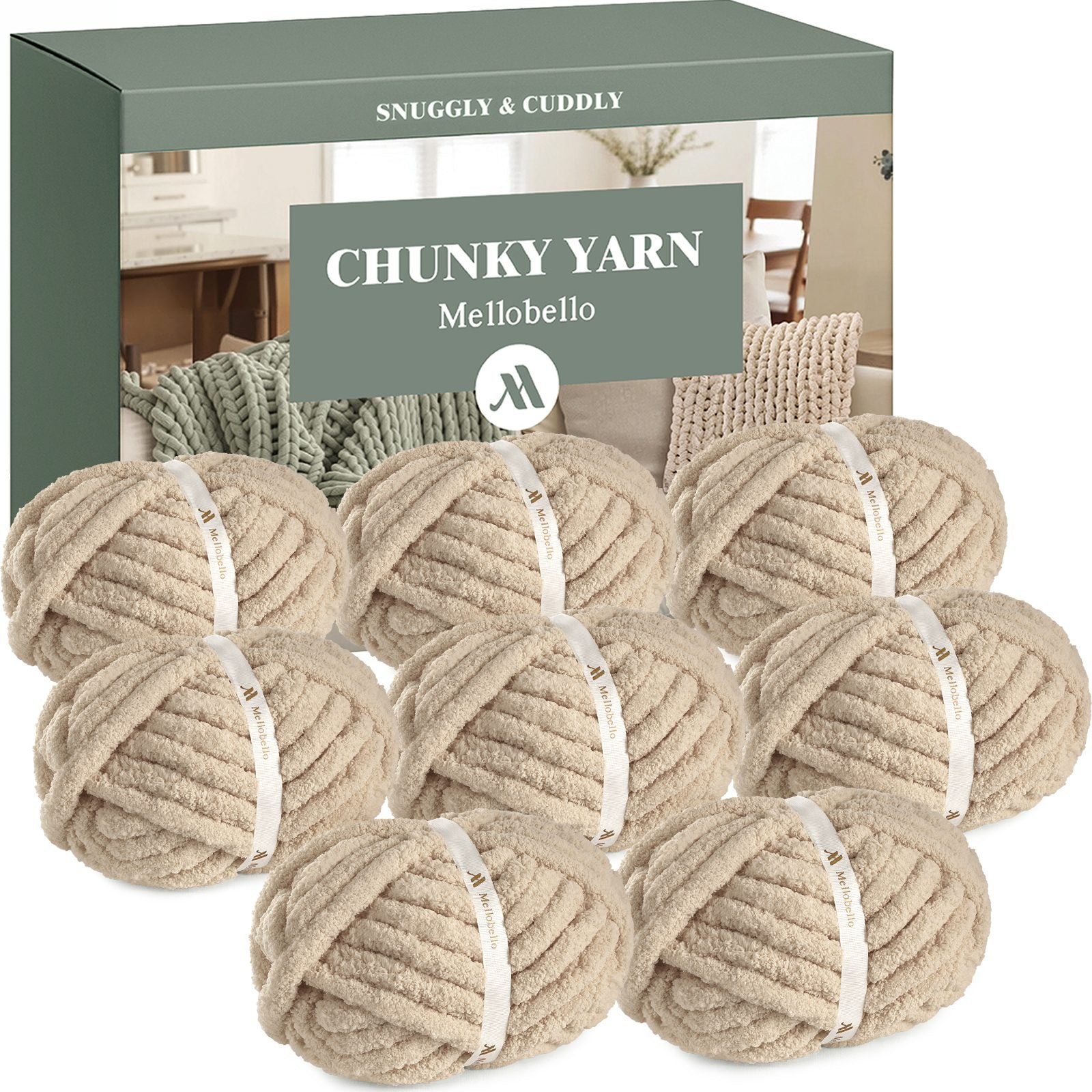 Jumbo Chenille Chunky Yarn for Crocheting - Super Bulky Fluffy Chunky Yarn for Hand Knitting - Extra Thick Soft Blanket Big Yarn 8 Jumbo Pack (27yds,8 oz Each Skein)
