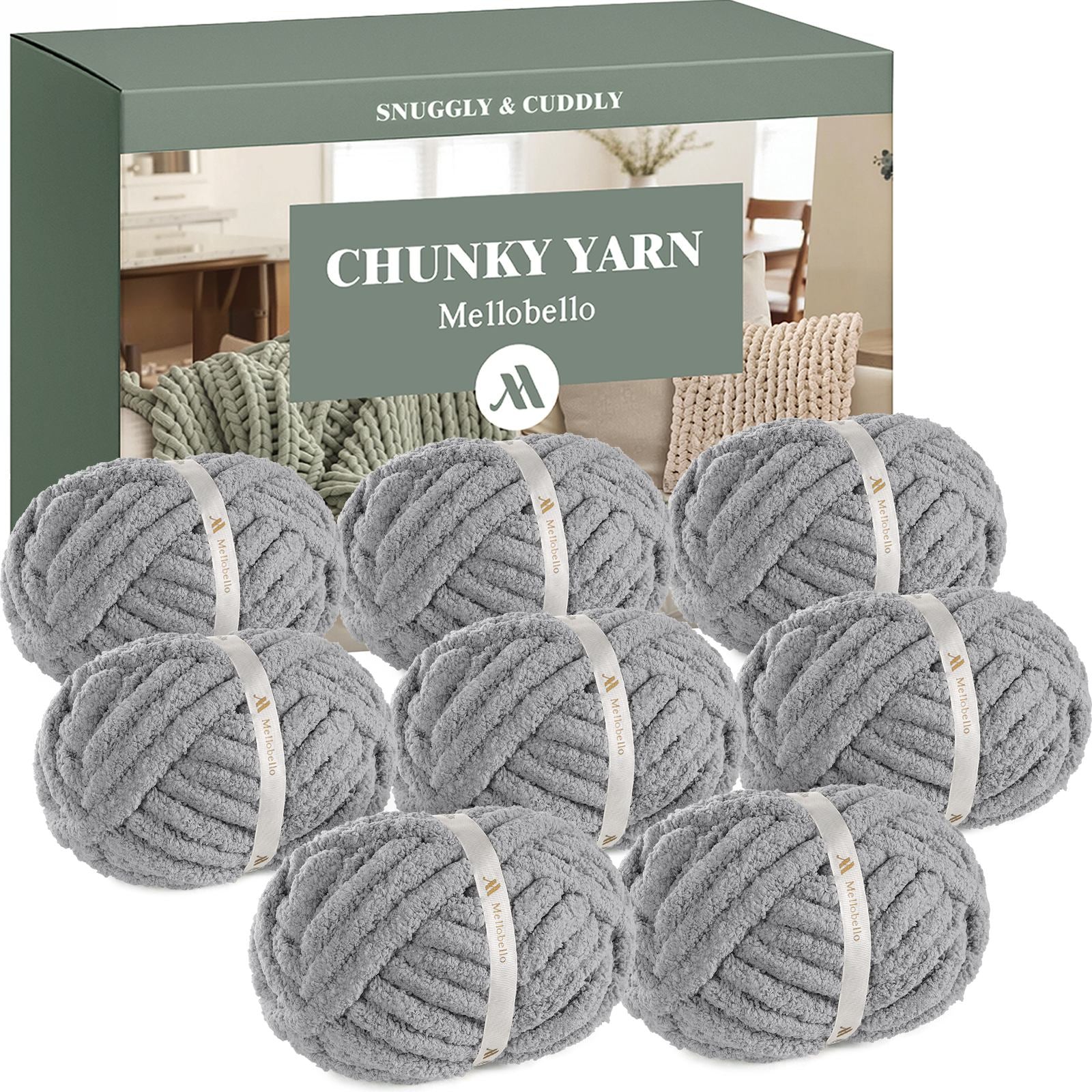 MelloBello Chunky Yarn Light Grey