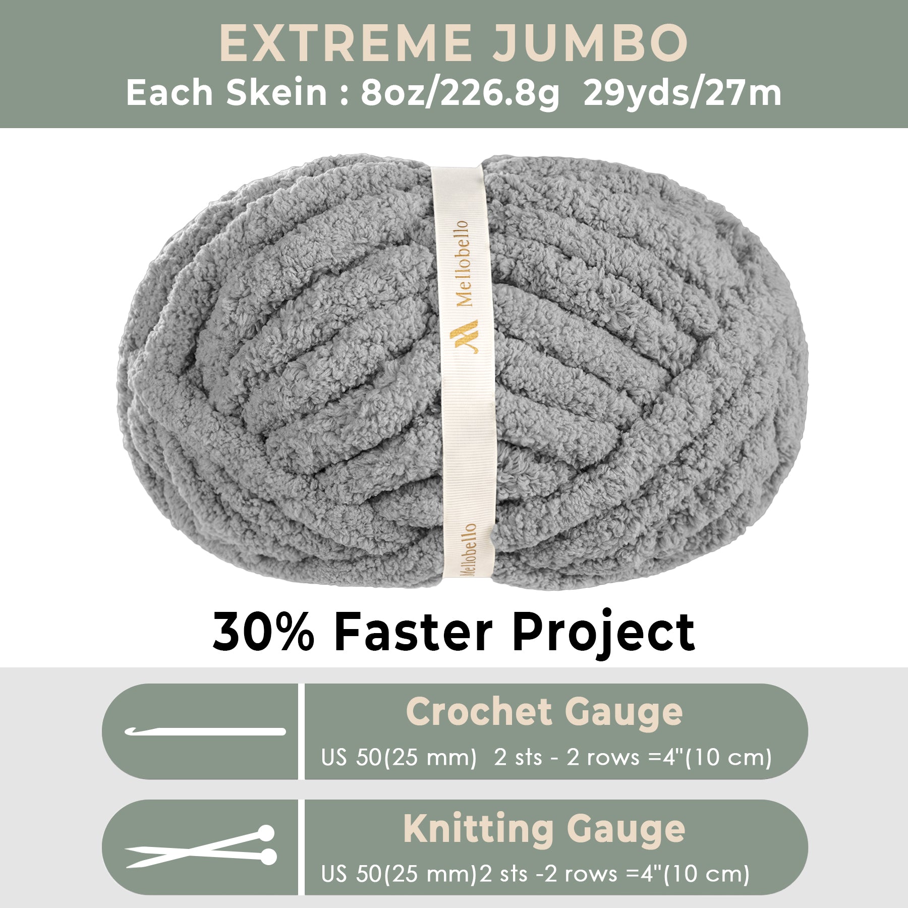 MelloBello Chunky Yarn Light Grey