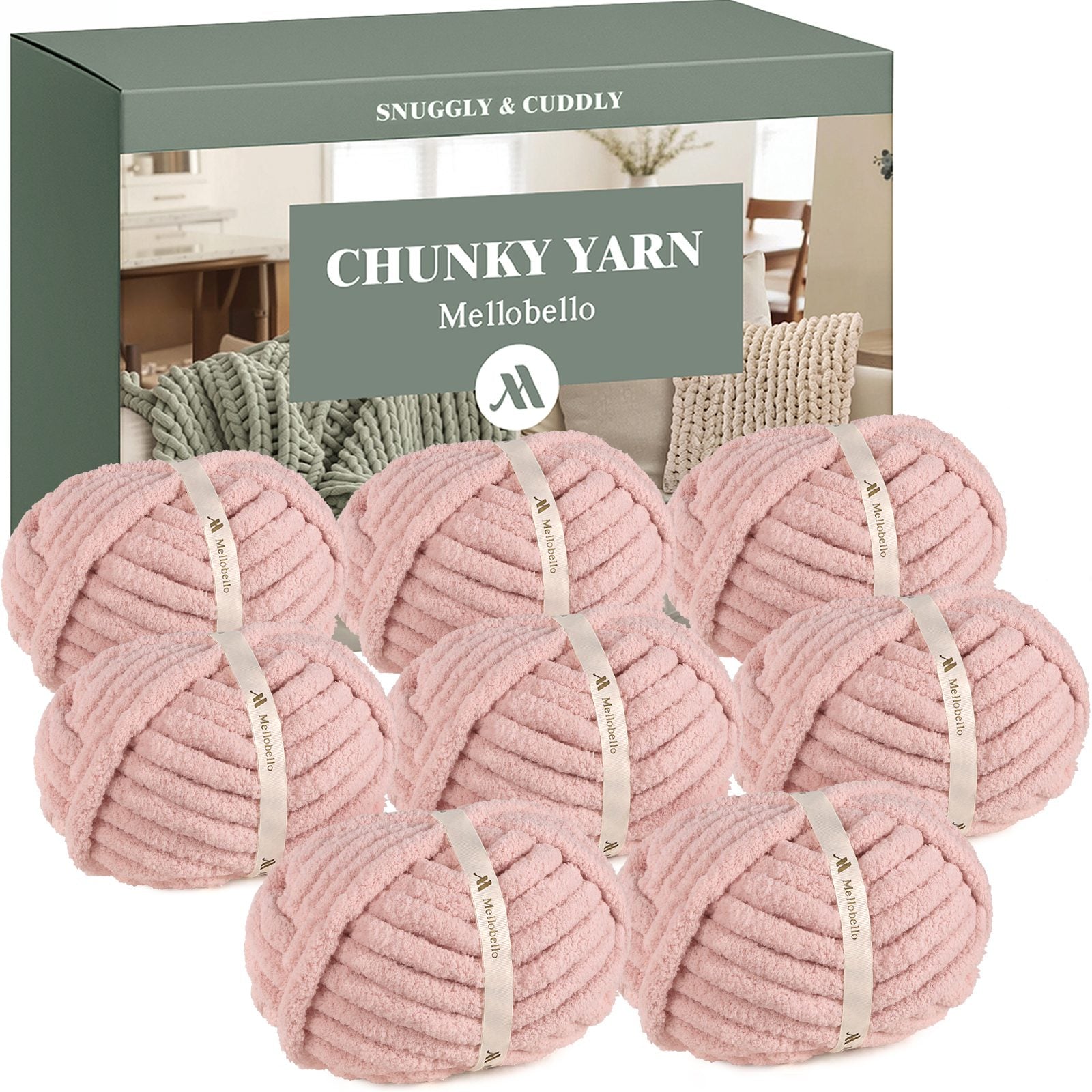 MelloBello Jumbo Chunky Chenille Yarn 8 Pack Pink Solid Color
