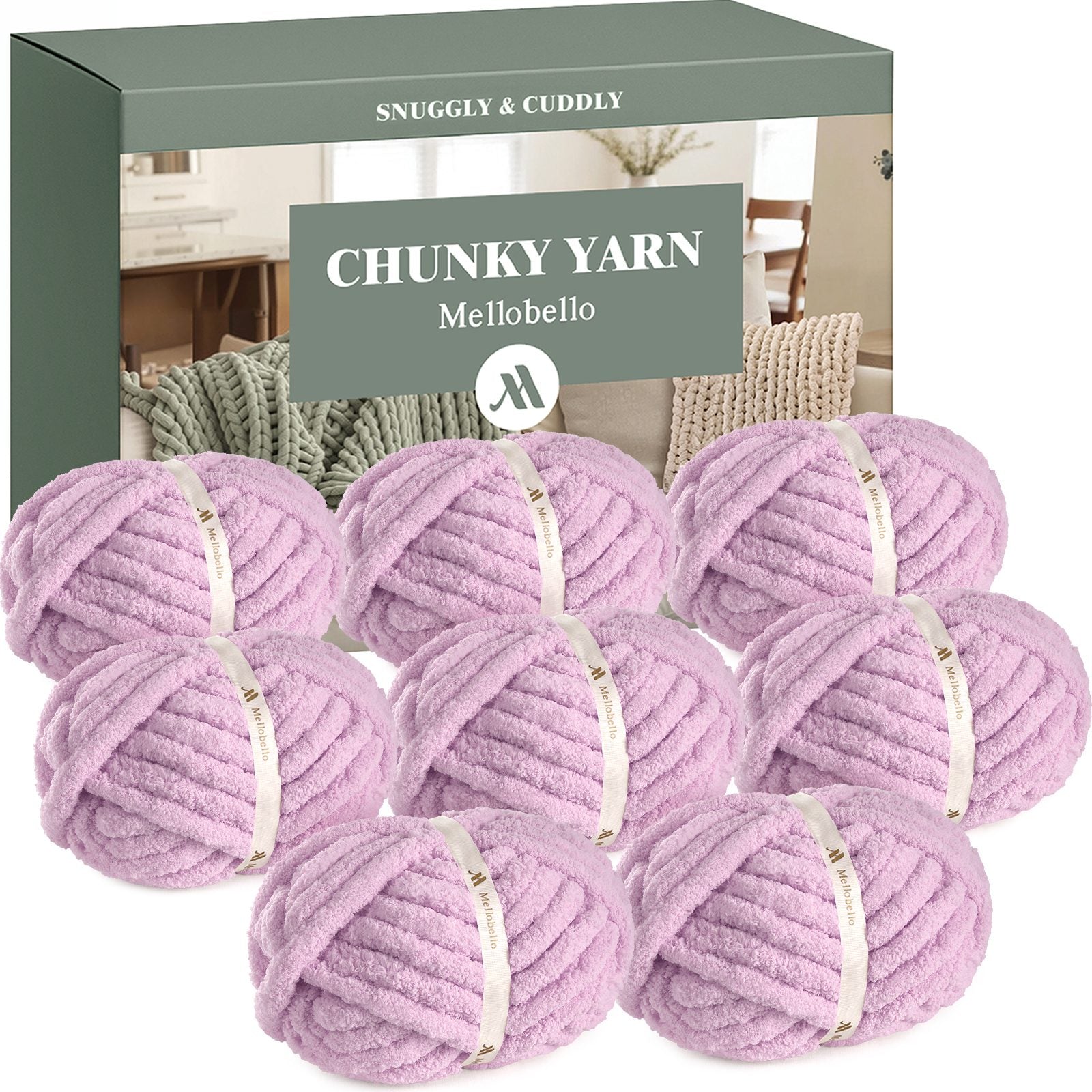 Jumbo Chenille Chunky Yarn for Crocheting - Super Bulky Fluffy Chunky Yarn for Hand Knitting - Extra Thick Soft Blanket Big Yarn 8 Jumbo Pack (27yds,8 oz Each Skein)