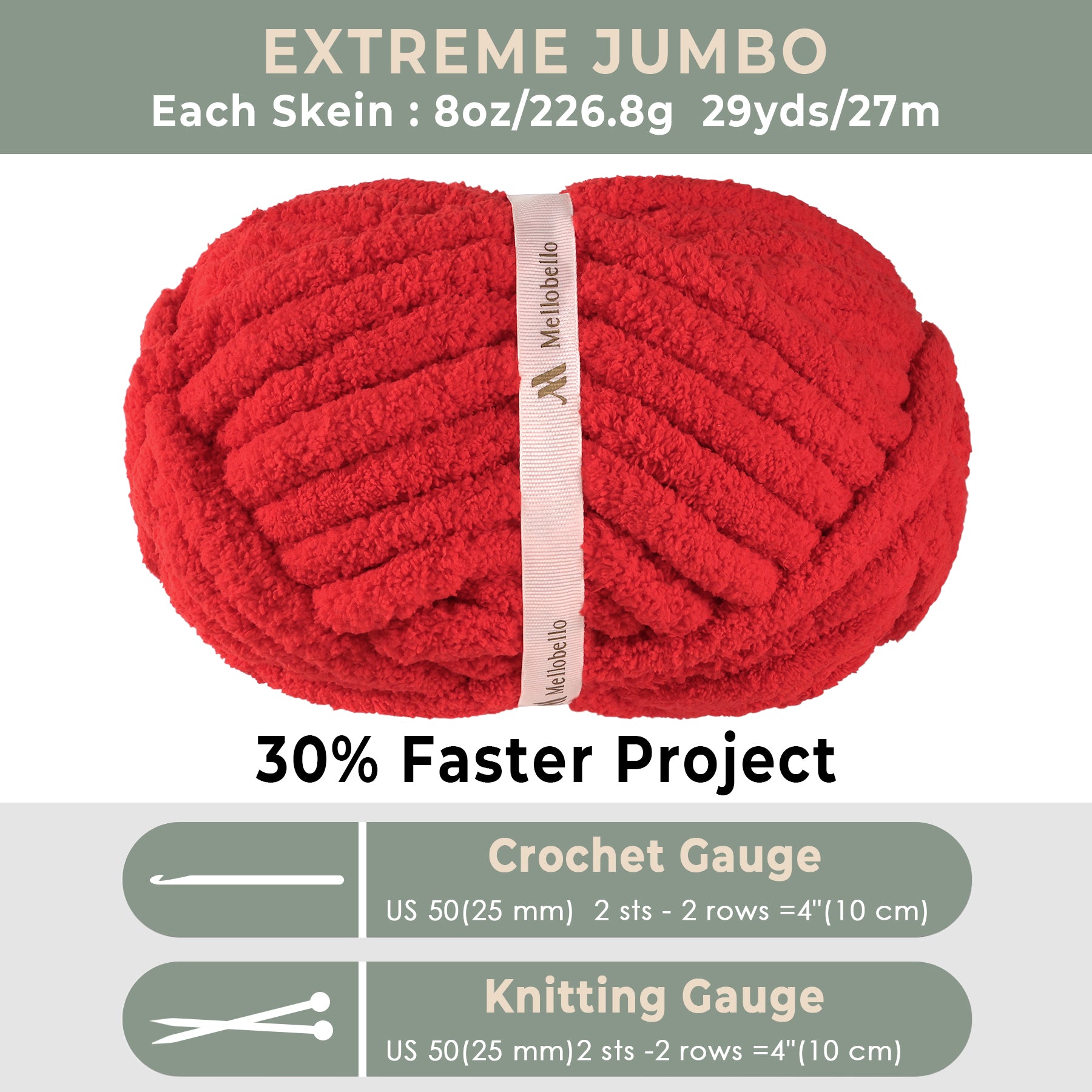 MelloBello Jumbo Chunky Chenille Yarn 8 Pack Red Solid Color Bulky