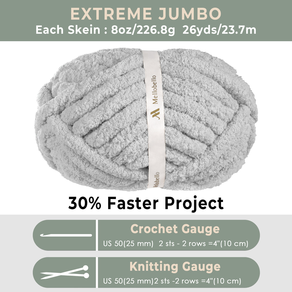 MelloBello Chunky Yarn Smoke Grey