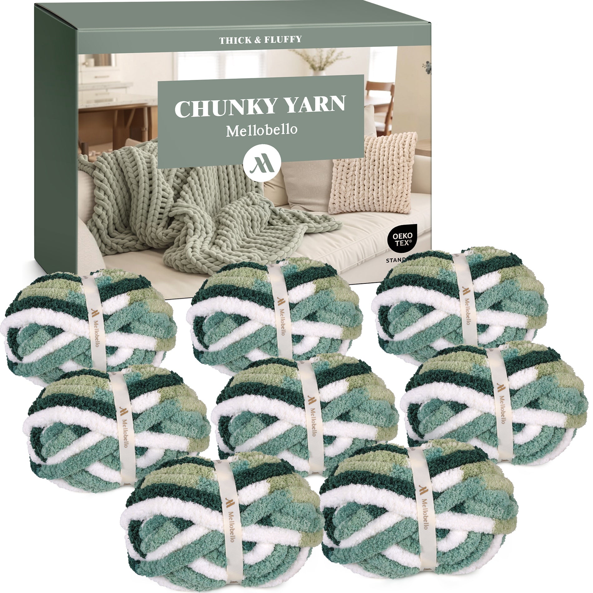 MelloBello Chunky Yarn Dark Green&Green&White