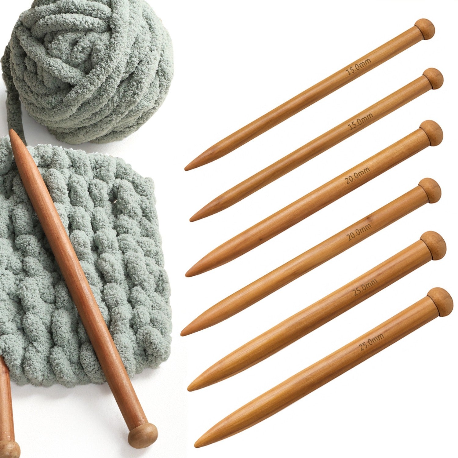 6 pcs Wooden Knitting Needles