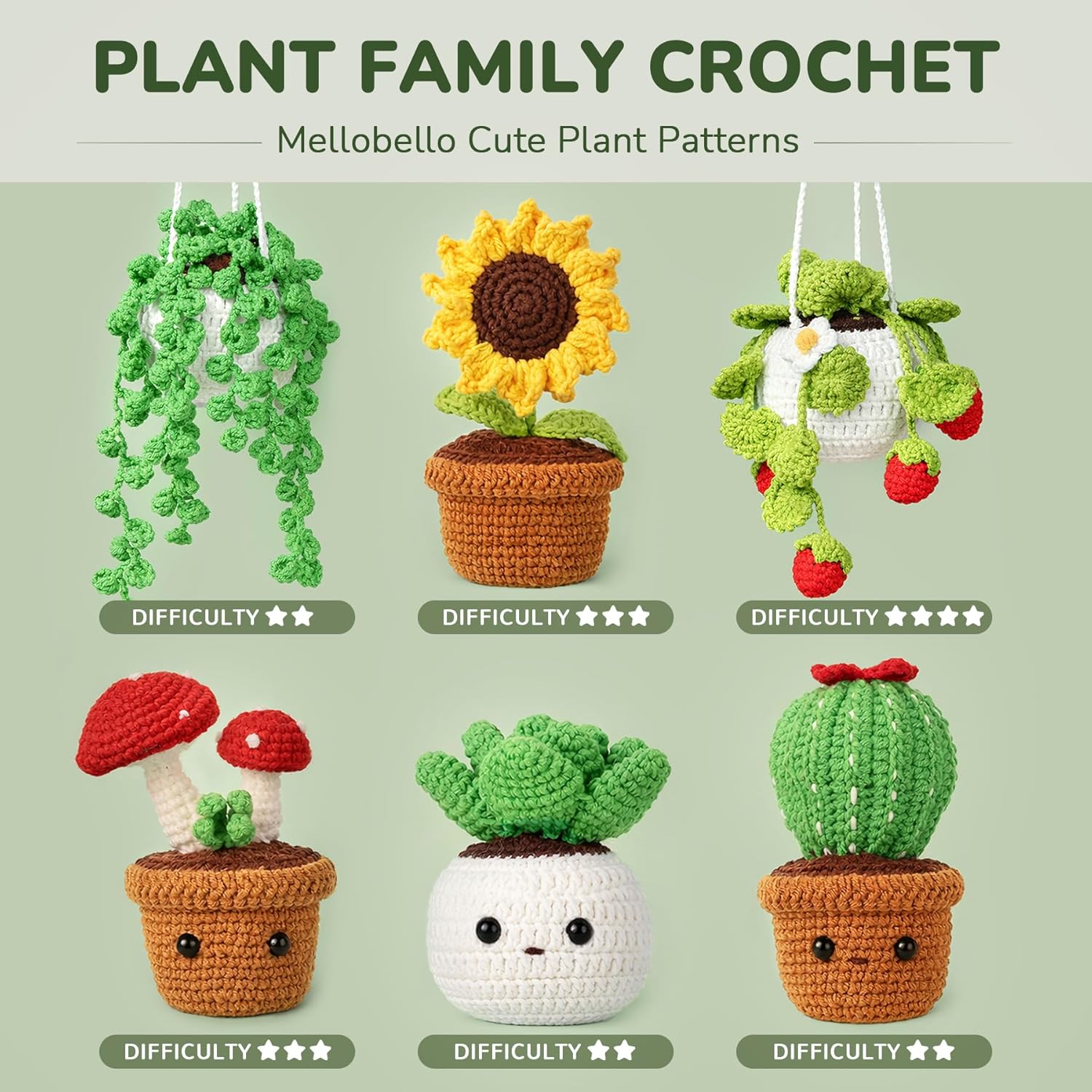 Crochet Kit for Beginners - 6 Styles Plant Crochet Kit with Step-by-Step Video Tutorials - Easy to Learn Beginner Crochet Kit for Adults - Amigurumi Knitting Arts and Crafts Hobbies Gifts for Women