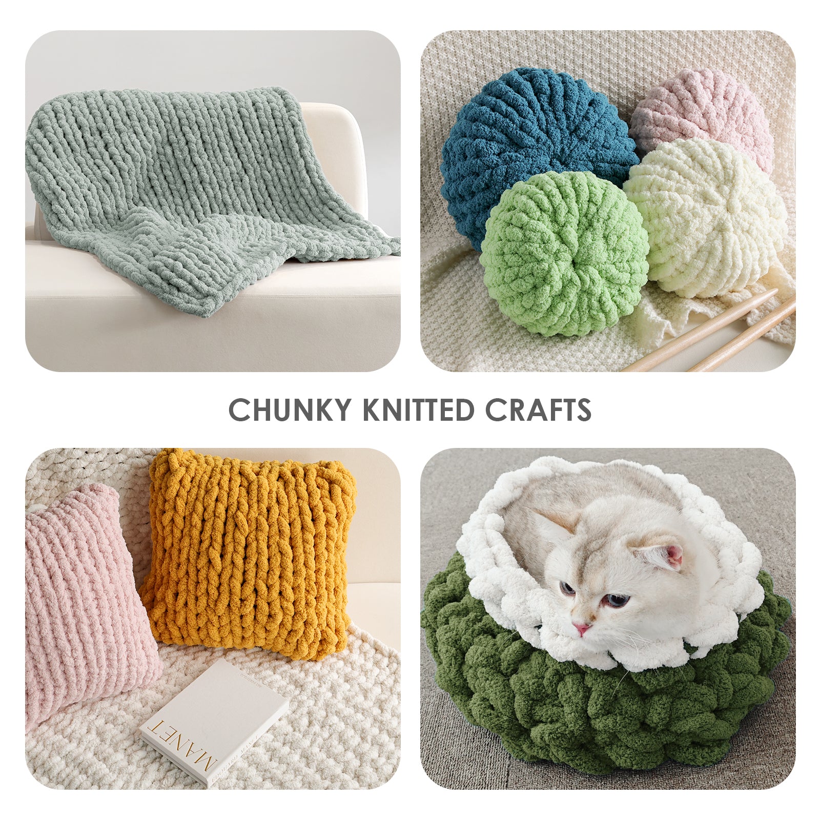 Jumbo Chenille Chunky Yarn for Crocheting - Super Bulky Fluffy Chunky Yarn for Hand Knitting - Extra Thick Soft Blanket Big Yarn 8 Jumbo Pack (27yds,8 oz Each Skein)