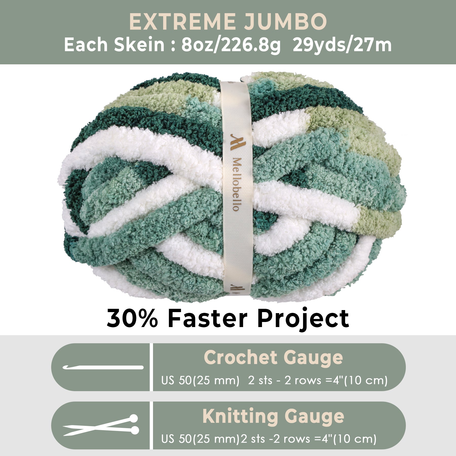 MelloBello Chunky Yarn Dark Green&Green&White