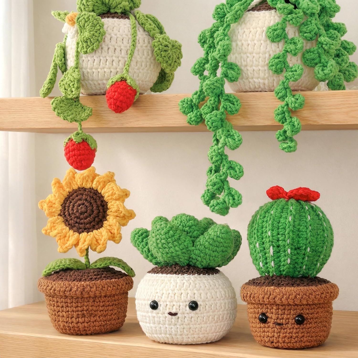 Crochet Kit for Beginners - 6 Styles Plant Crochet Kit with Step-by-Step Video Tutorials - Easy to Learn Beginner Crochet Kit for Adults - Amigurumi Knitting Arts and Crafts Hobbies Gifts for Women