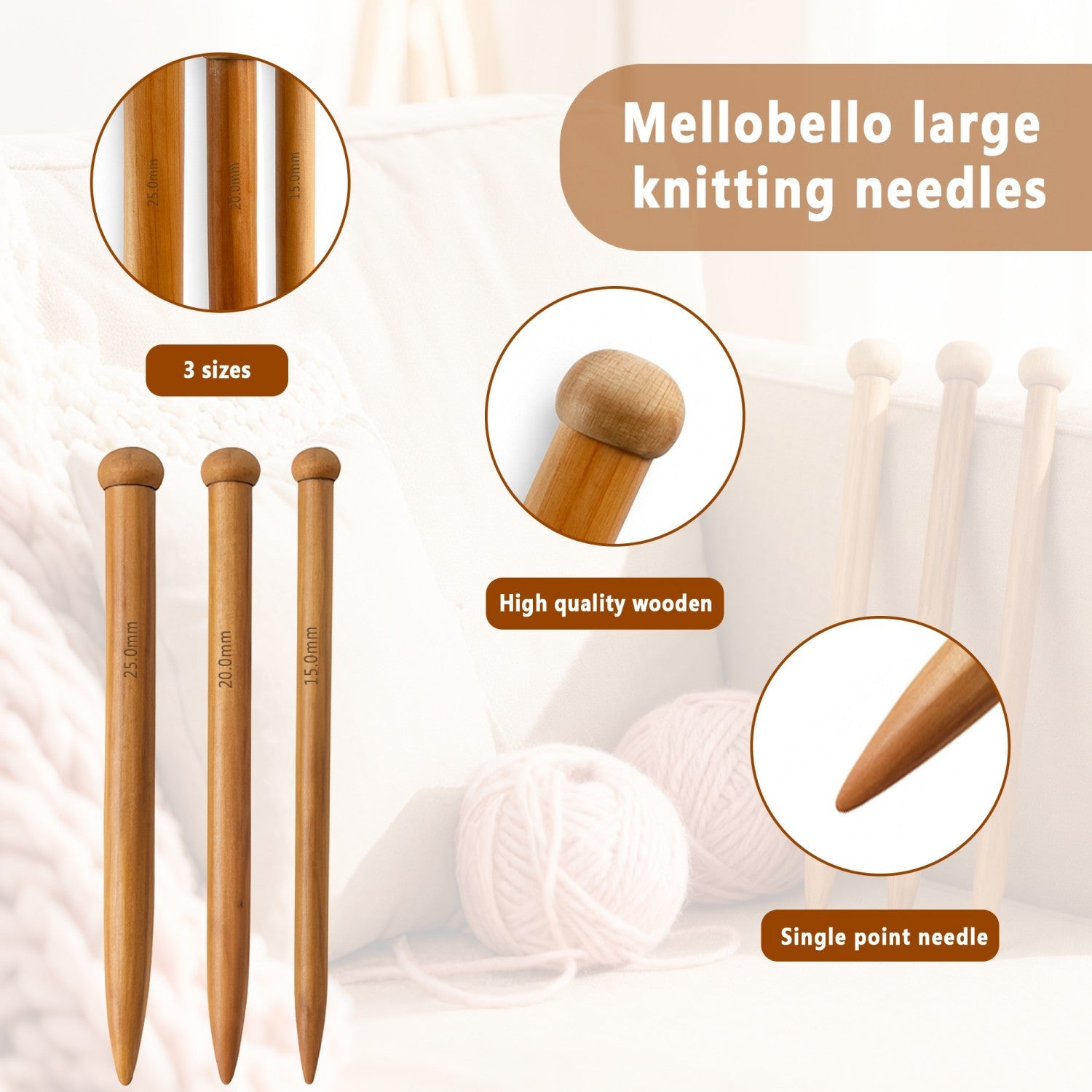 6 pcs Wooden Knitting Needles