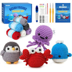 Crochet Kit for Beginners Adults - 4 Styles Beginner Knitting Crochet Animal Kit with Easy Yarn - Learn to Crocheting Amigurumi Starter Set - Knit Patterns Supplies Crafts Hobbies Gifts for Women