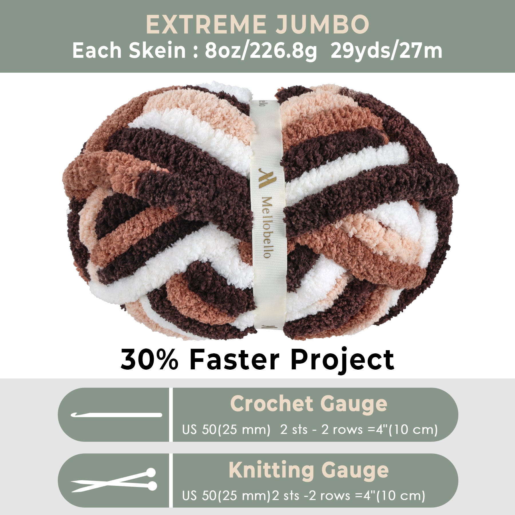 MelloBello Chunky Yarn Dark Brown&Brown&White