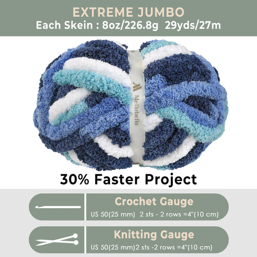 MelloBello Chunky Yarn Dark Blue&Blue&White