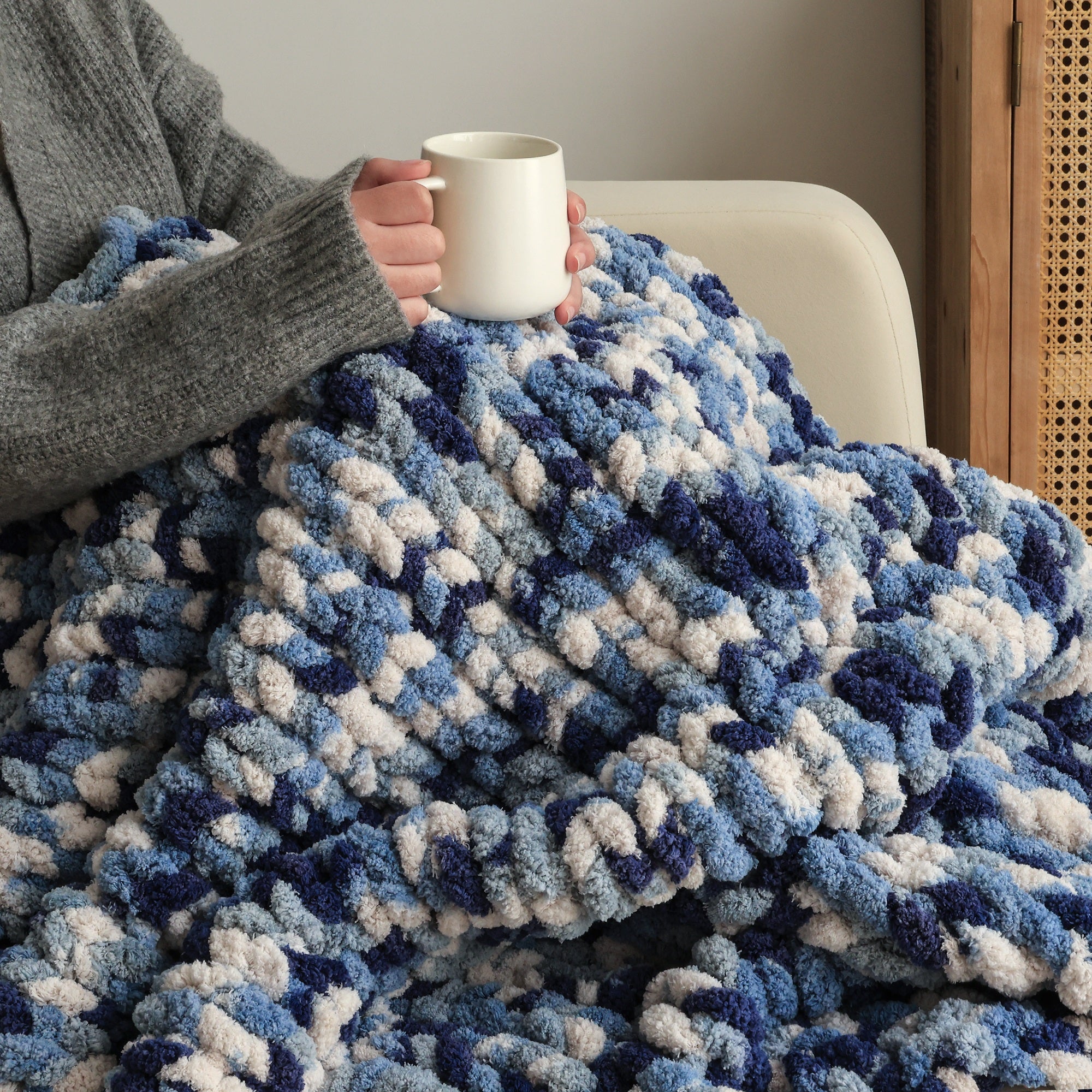 MelloBello Chunky Yarn Dark Blue&Blue&White