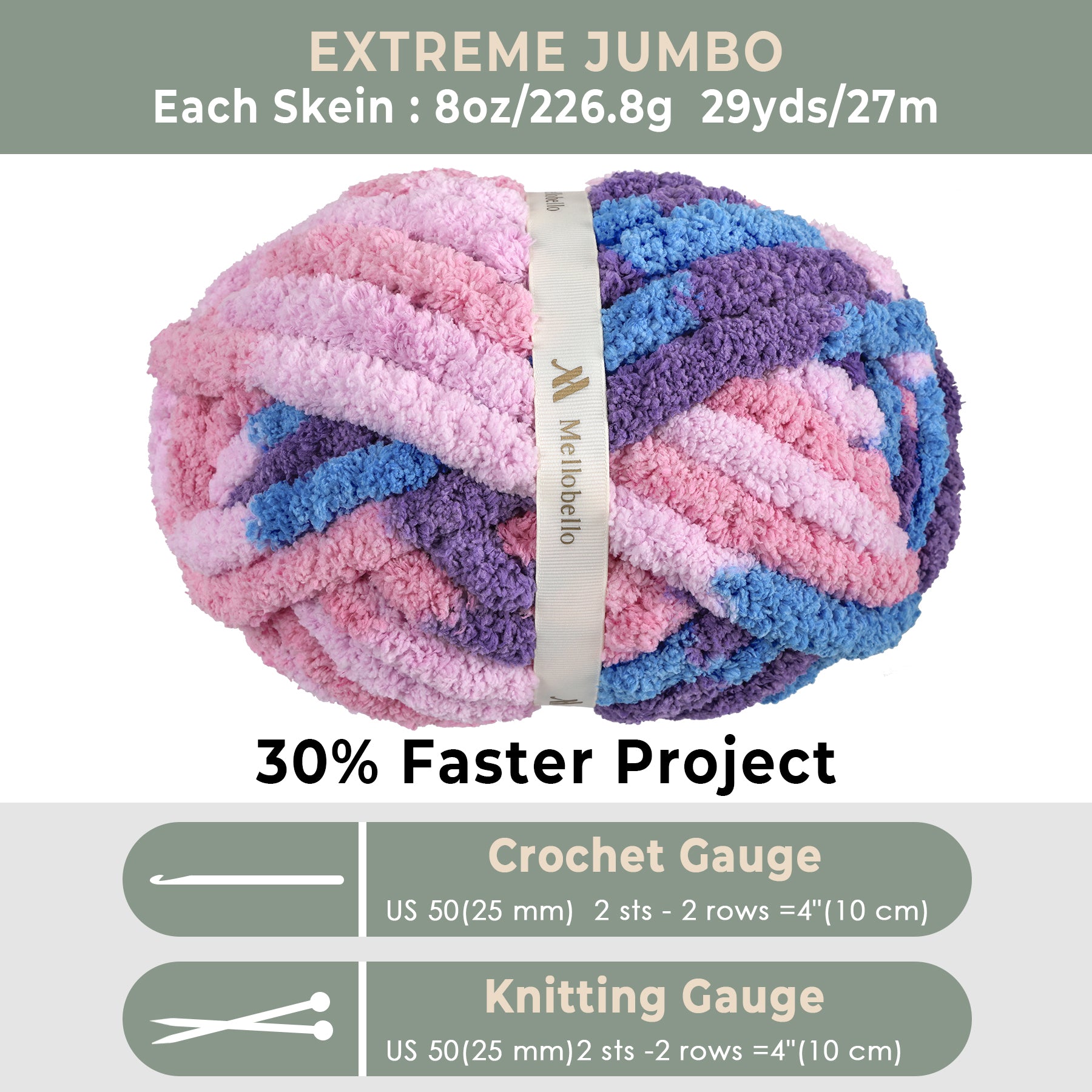 MelloBello Chunky Yarn Purple&Pink&Blue