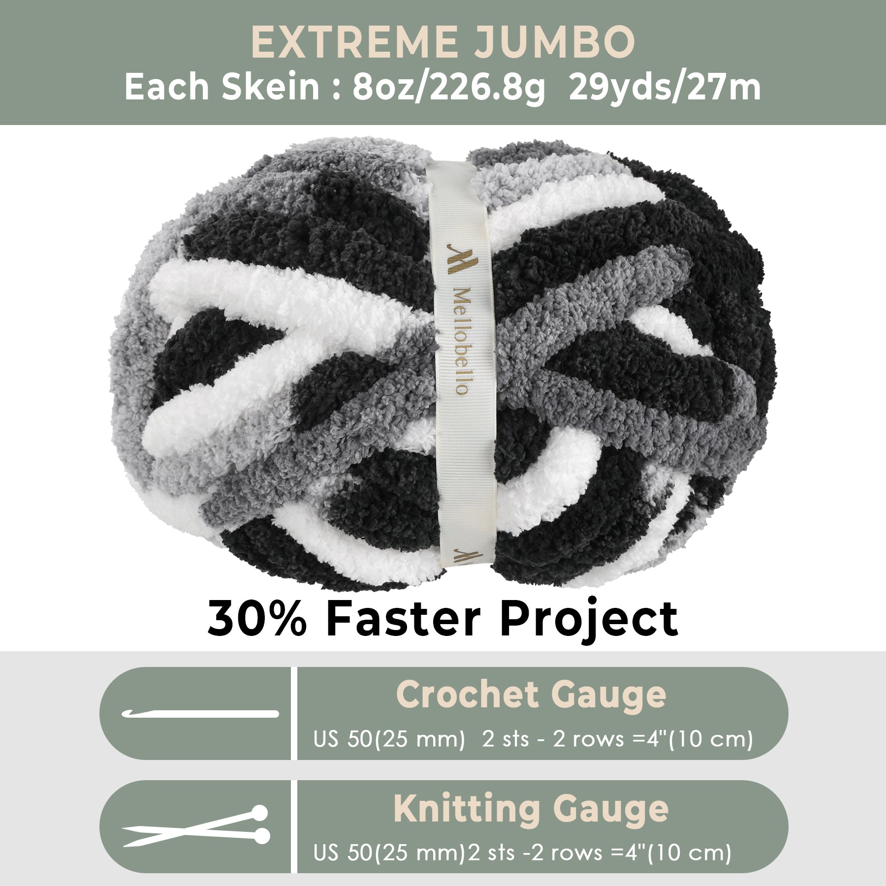 MelloBello Chunky Yarn Black&Grey&White