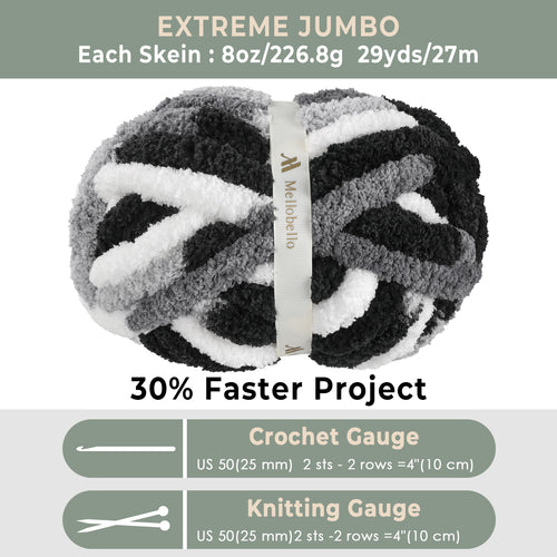 MelloBello Chunky Yarn Black&Grey&White